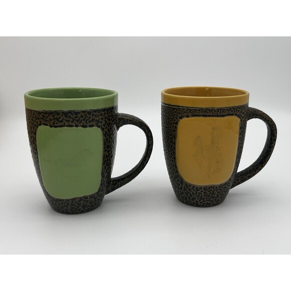 Always Azul Pottery Mugs Set Of 2 Horses Yellow Green - Picture 1 of 6